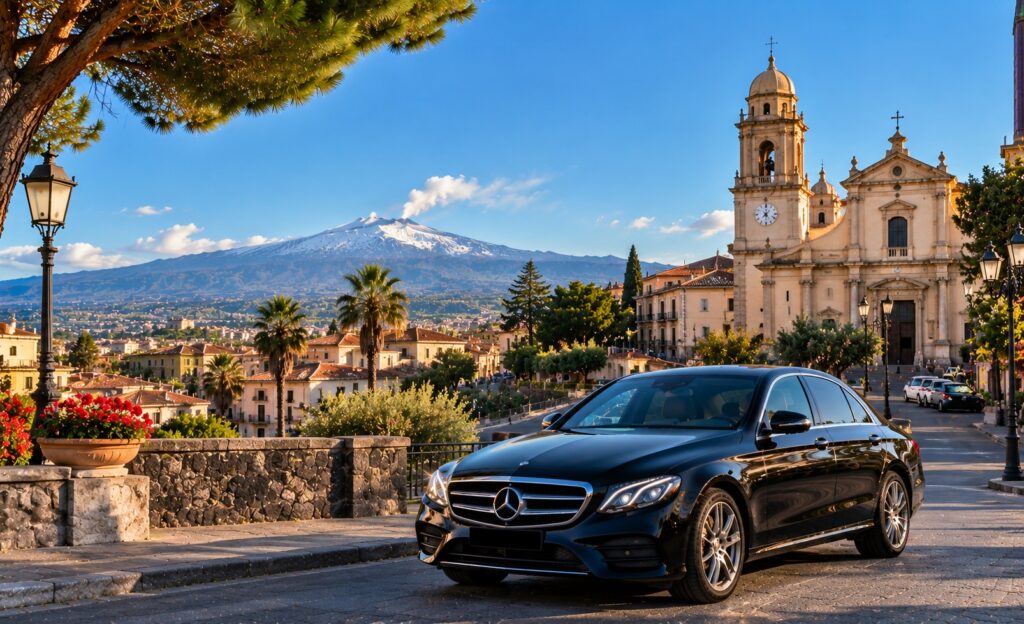 NCC a Gravina di Catania con auto privata e panorama dell'Etna