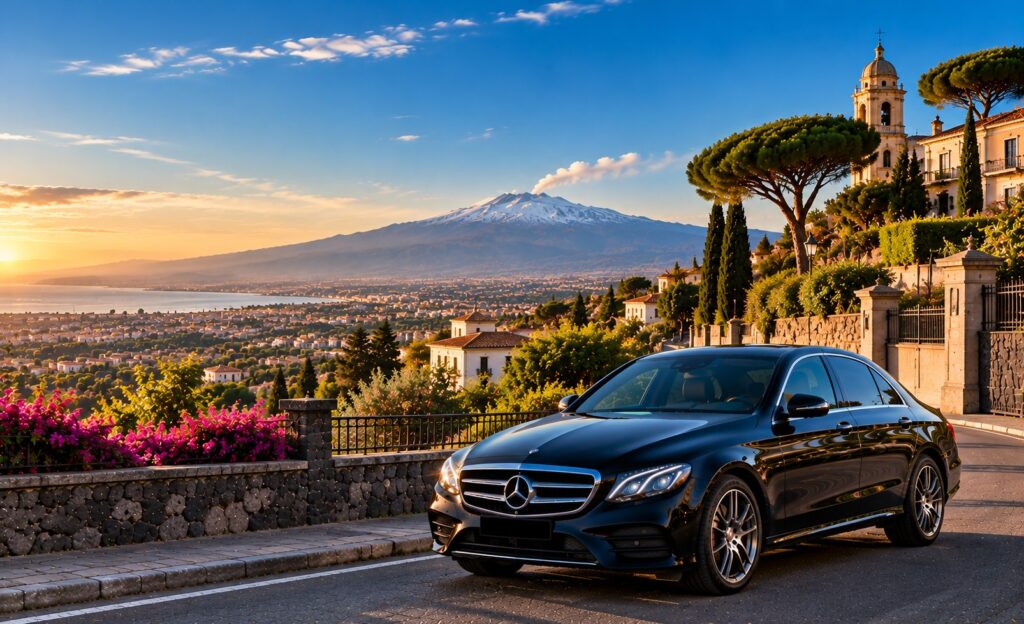 Auto NCC a San Gregorio di Catania con panorama dell'Etna sullo sfondo